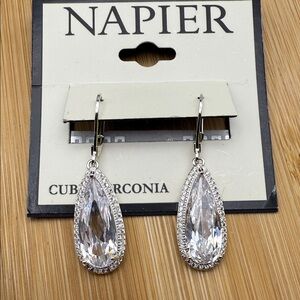 NWT Napier Silver Teardrop Cubic Zirconia Drop Earrings